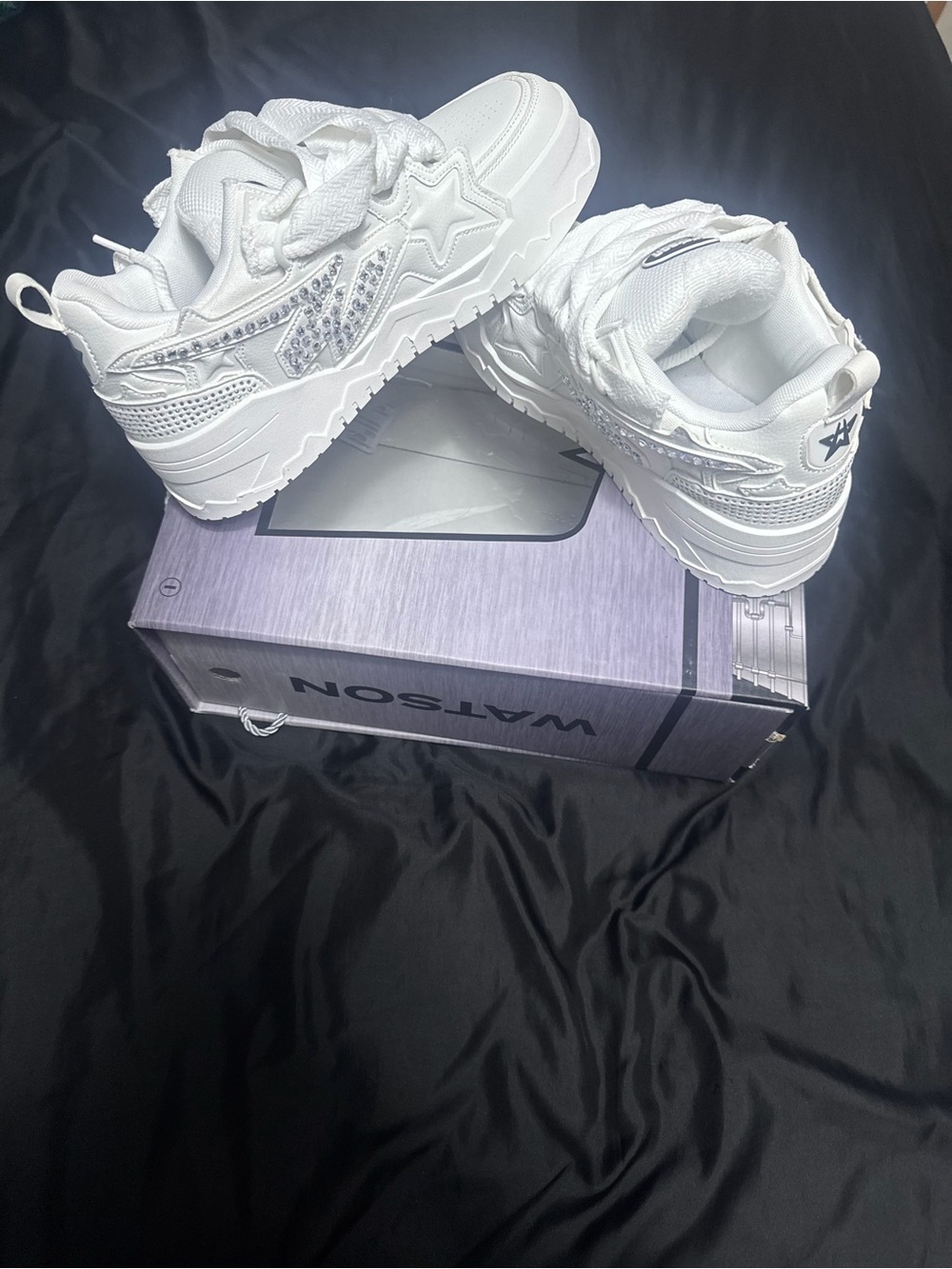 Women's White Platform Star Sneakers with Crystal Accents